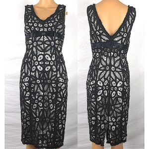 Betsey Johnson Crocheted Lace Overlay Sleeveless Dress Bow RIbbon Waist V Neck 2